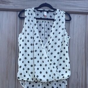 No Boundaries Women’s Ultra Sheer White &  Black Sleeveless Polkadot Blouse XXL